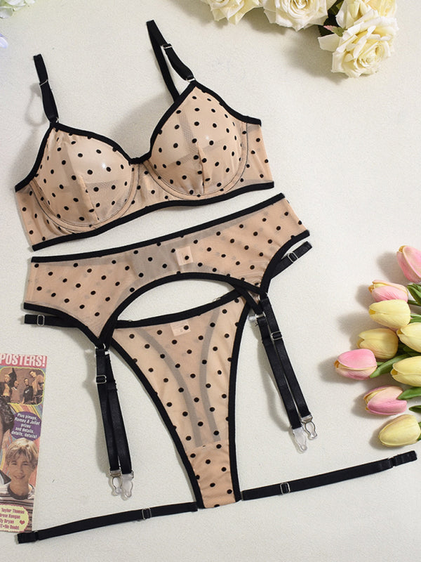 Lingerie - Polka Dot Garter Lingerie Set for Intimate Moments