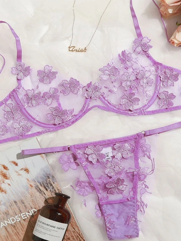Lingeries - Floral Lace Intimate Lingerie Set for Special Evenings