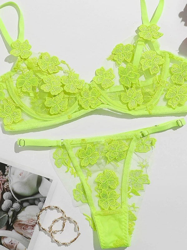 Lingeries - Floral Lace Intimate Lingerie Set for Special Evenings