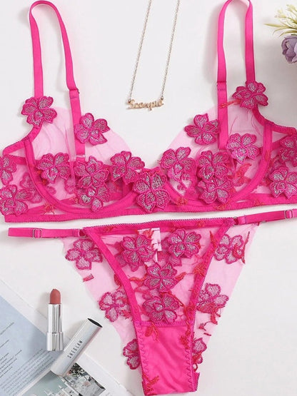 Lingeries - Floral Lace Intimate Lingerie Set for Special Evenings