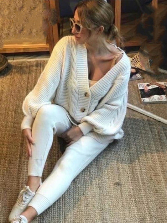 Lounge Set - Lounge Knit Cardigan and Pencil Pants for Women