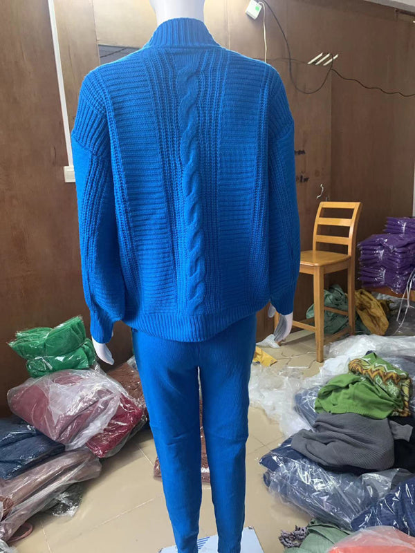 Lounge Set - Lounge Knit Cardigan and Pencil Pants for Women