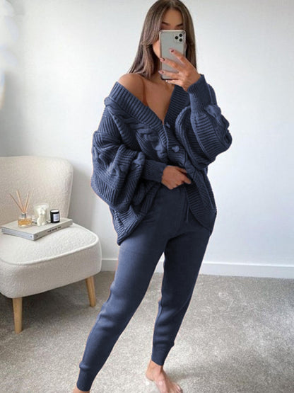 Lounge Set - Lounge Knit Cardigan and Pencil Pants for Women