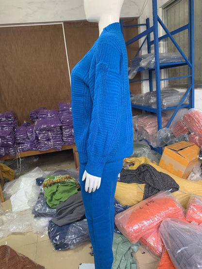 Lounge Set - Lounge Knit Cardigan and Pencil Pants for Women