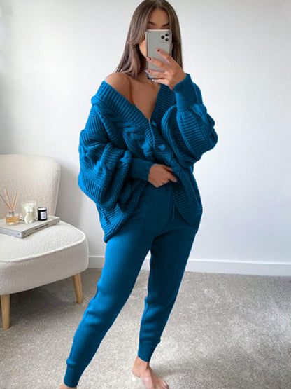 Lounge Set - Lounge Knit Cardigan and Pencil Pants for Women