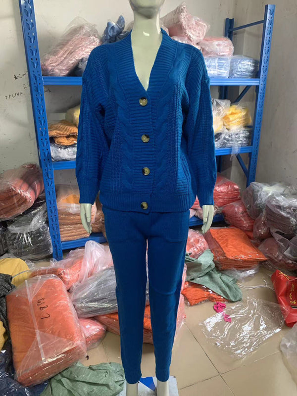 Lounge Set - Lounge Knit Cardigan and Pencil Pants for Women