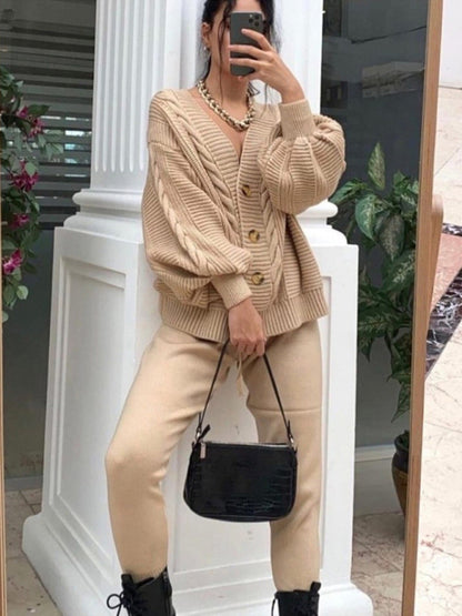 Lounge Set - Lounge Knit Cardigan and Pencil Pants for Women