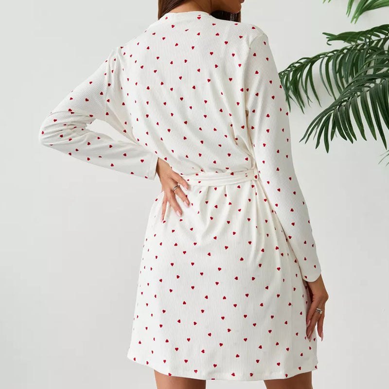 Loungewear - Heart Print Lounge Pajamas - Cami Dress &amp; Robe Set