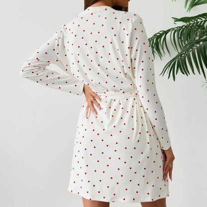 Loungewear - Heart Print Lounge Pajamas - Cami Dress &amp; Robe Set