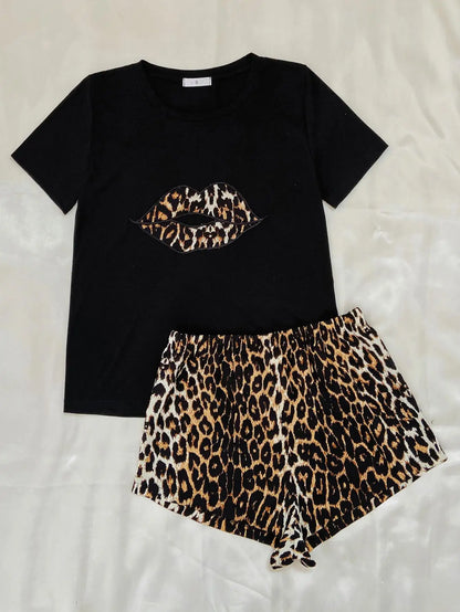 Summer Animal Print Tee & Shorts Loungewear for Women