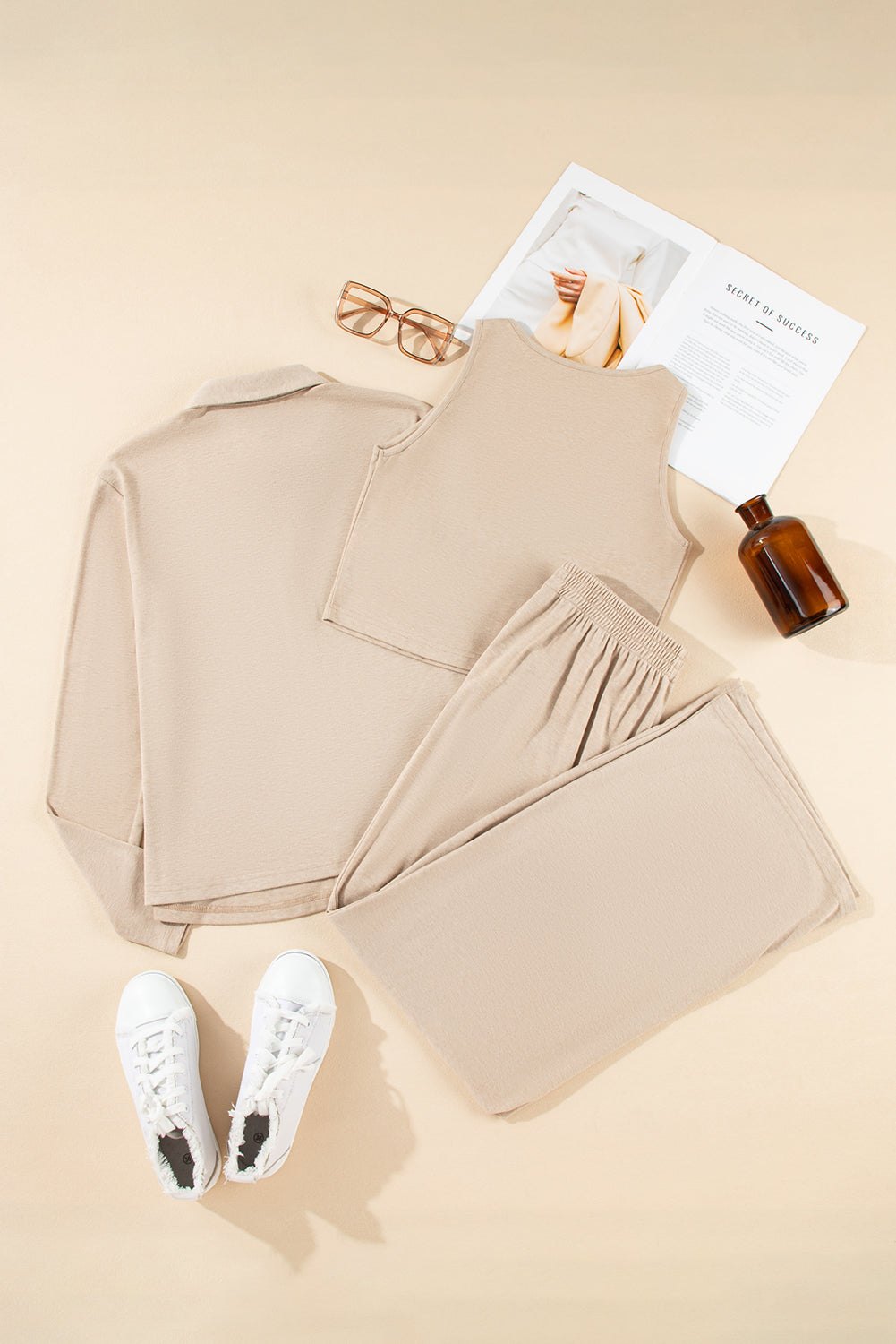 Loungewear - Casual 3-Piece Solid Loungewear Set for Women