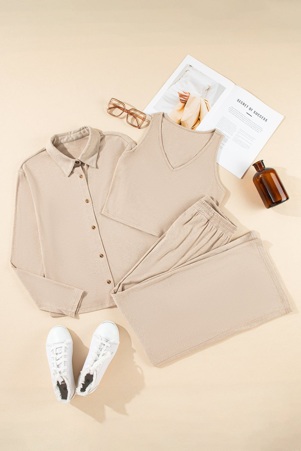 Loungewear - Casual 3-Piece Solid Loungewear Set for Women