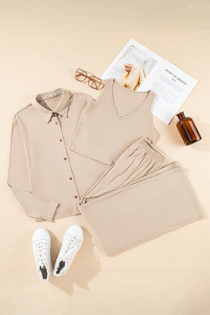 Loungewear - Casual 3-Piece Solid Loungewear Set for Women