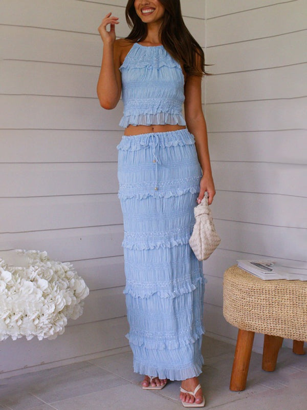 Matching Outfits - Summer Chiffon Halter Set for Women with Maxi Skirt