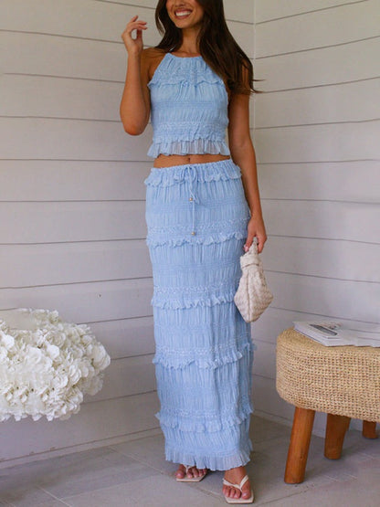 Matching Outfits - Summer Chiffon Halter Set for Women with Maxi Skirt