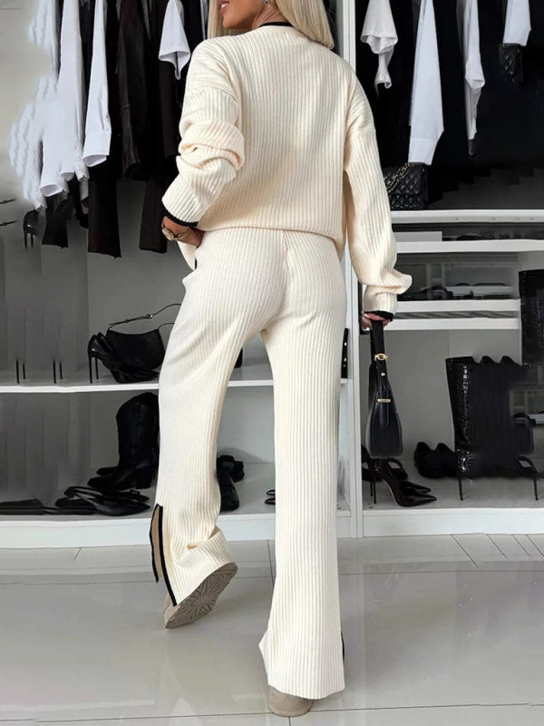 Matching Sets - Women's Ribbed Casual Set Pants and Top Fancy Outfit