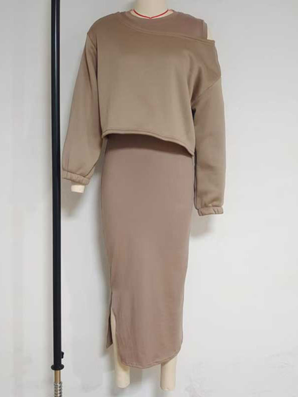Matching sets - Casual Bodycon Midi Dress & Adjustable Sweatshirt Matching Set