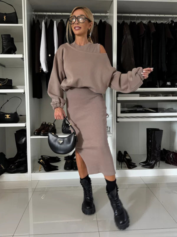 Matching sets - Casual Bodycon Midi Dress & Adjustable Sweatshirt Matching Set