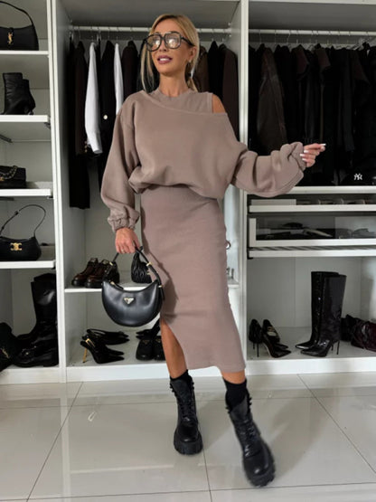 Matching sets - Casual Bodycon Midi Dress & Adjustable Sweatshirt Matching Set