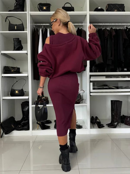 Matching sets - Casual Bodycon Midi Dress & Adjustable Sweatshirt Matching Set
