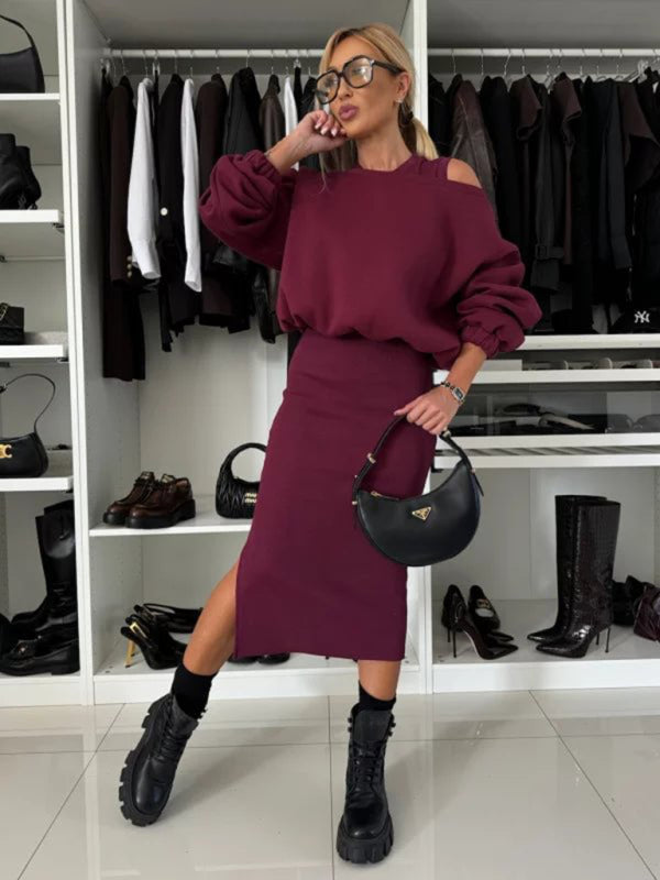 Matching sets - Casual Bodycon Midi Dress & Adjustable Sweatshirt Matching Set