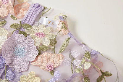 Maxi Dresses - Elegant Mesh Fishtail Dress with 3D Flower Appliqué