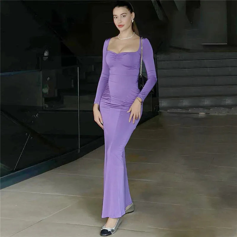 Maxi Dresses- Elegant Square Neck Maxi Dress
