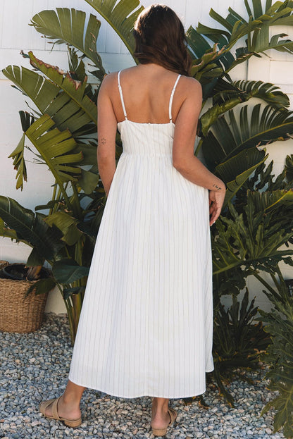 Maxi Dresses - Casual Summer Striped Midi Dress with Pockets