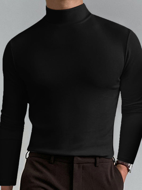 Men Tees - Mustard Men's Long Sleeve Turtleneck T-Shirts