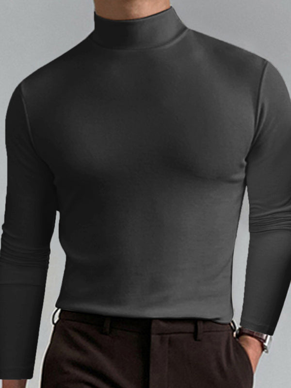 Men Tees - Mustard Men's Long Sleeve Turtleneck T-Shirts