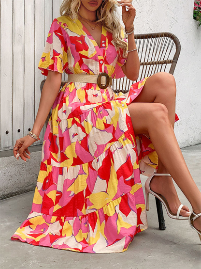 Midi Dresses- Vivid Floral Midi Dress – Perfect for Any Summer Event!- - Pekosa Women Fashion