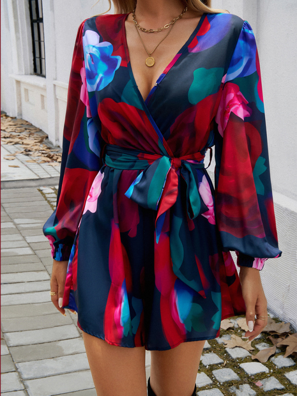 MinI Dresses- Vibrant Floral Wrap Romper Dress for Women- - Pekosa Women Fashion