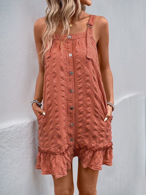 Mini Dresses - Casual Textured Mini Dress with Ruffle Hem