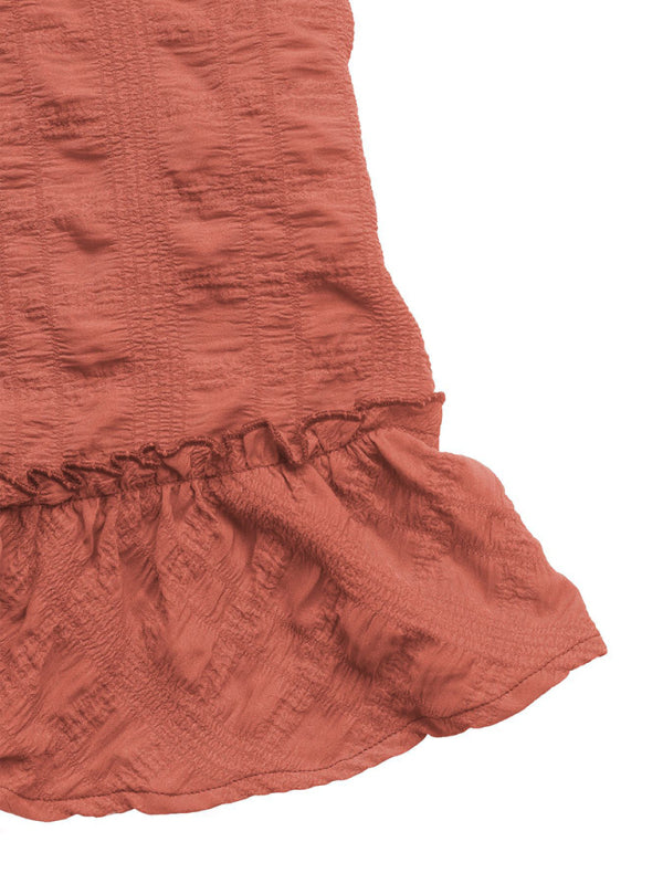 Mini Dresses - Casual Textured Mini Dress with Ruffle Hem