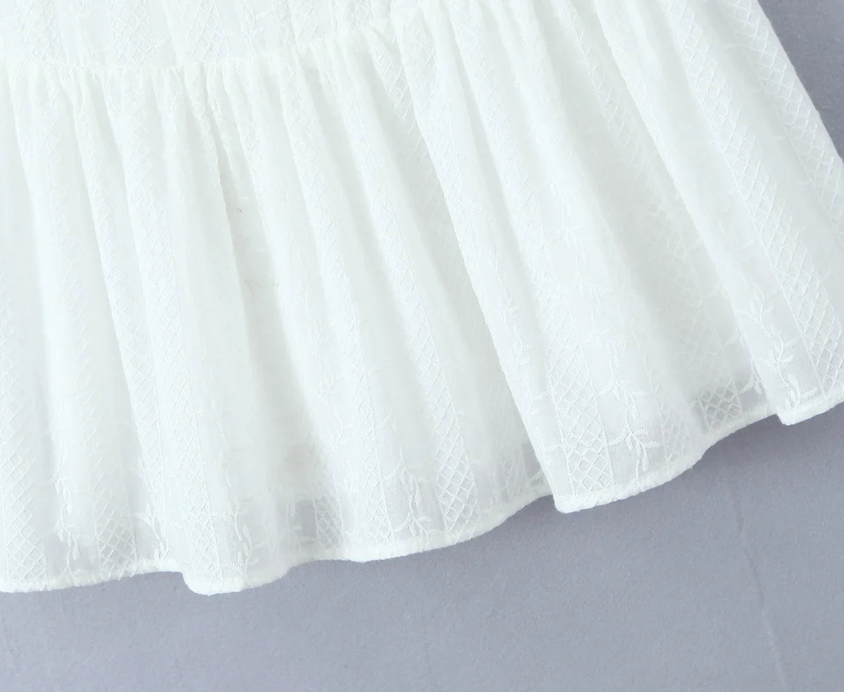Mini Dresses- Cocktail Hour Embroidered Women's Textured Drop-Waist Dress for Summer- - Pekosa Women Fashion