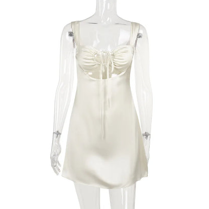Mini Dresses- Cocktail Elegant Cream A-Line Mini Dress- - Pekosa Women Fashion