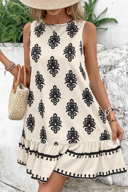 Mini Dresses - Casual Summer Dress with Geometric Print and Bow