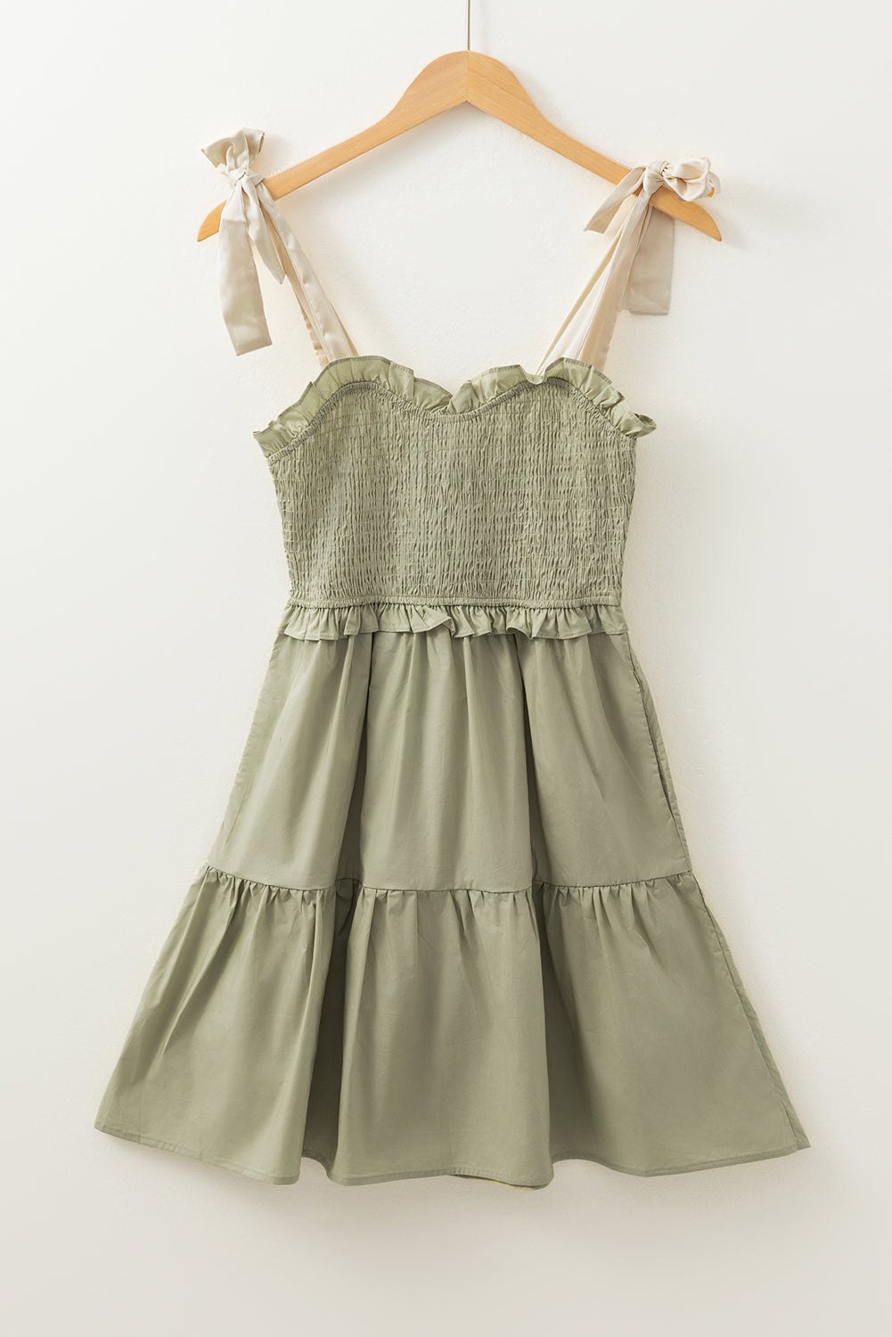 Mini Dresses - Casual Smocked Summer Dress with Ruffle Accents