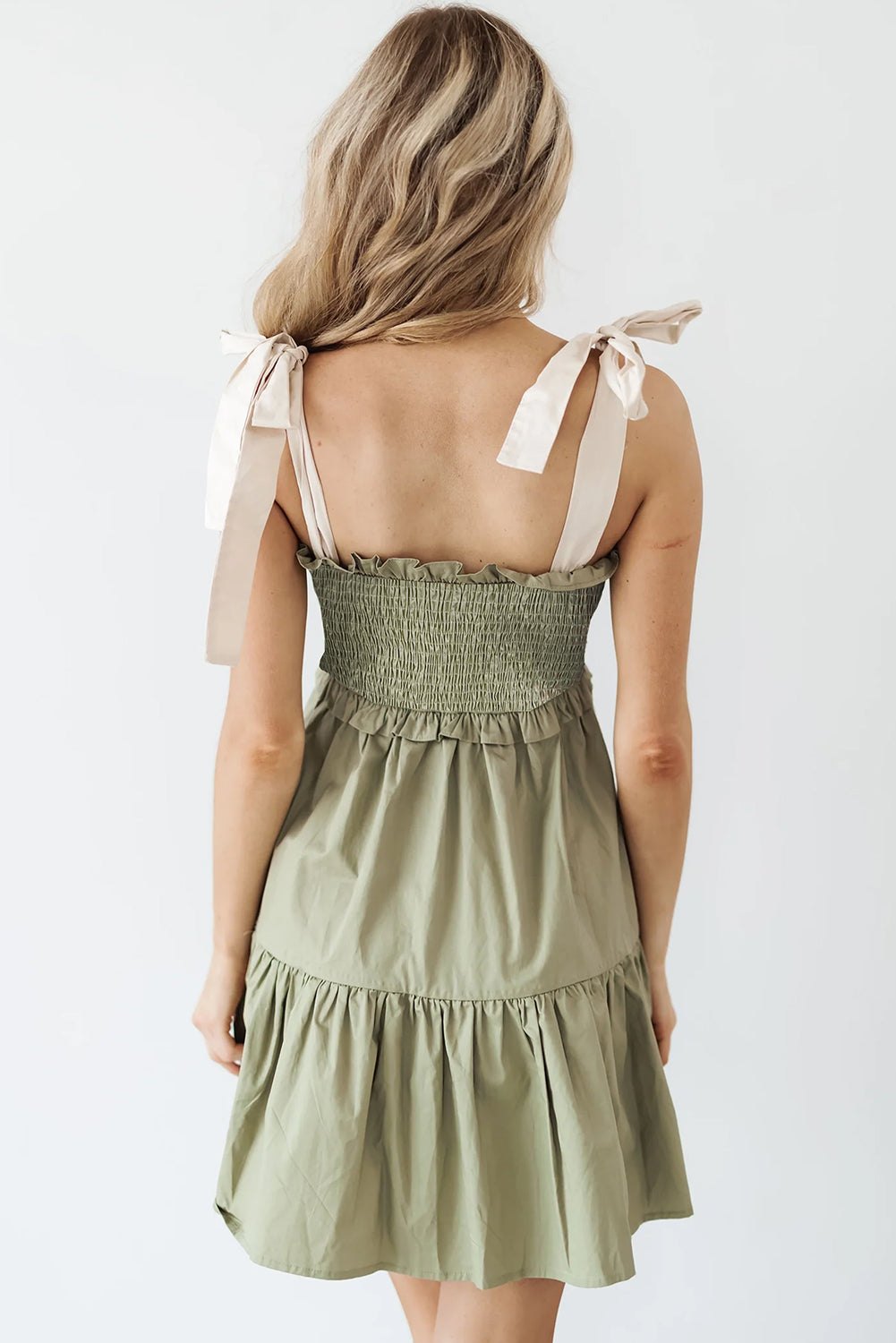 Mini Dresses - Casual Smocked Summer Dress with Ruffle Accents