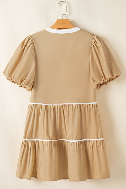 Mini Dresses - Casual Cotton Dress with Tie-up Front