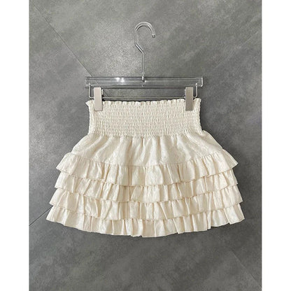 Mini Skirts- Festival Tiered Layered Skirt with Smocked Waist for Women- Off White- Pekosa Women Fashion