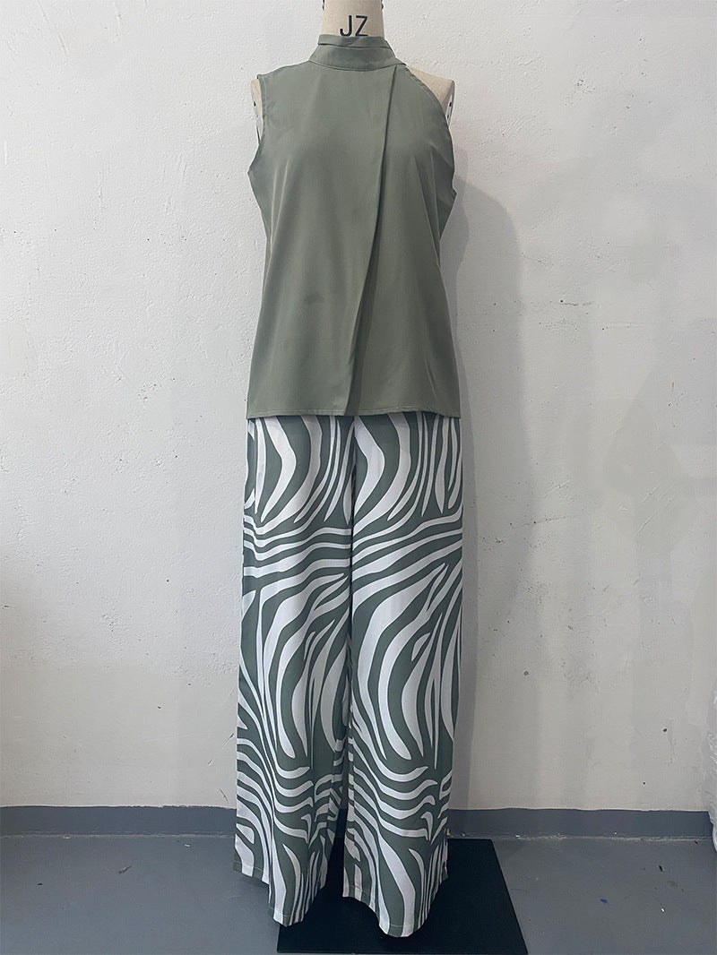 Pants Set - Top Zebra Print Wide Leg Pants Fashion Two-piece Suit Women's Clothing