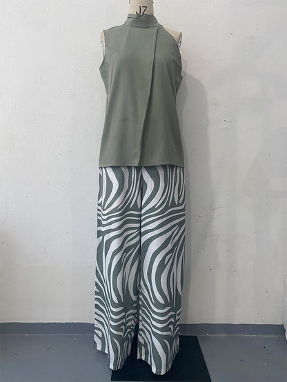 Pants Set - Top Zebra Print Wide Leg Pants Fashion Two-piece Suit Women's Clothing