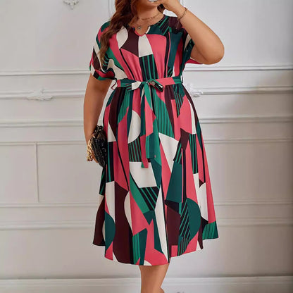 A-Line Dresses - Fashion Printed Lace Up Dress