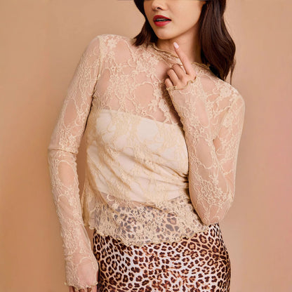 Blouses - Sheer Mesh Sexy Pure Lace Slim-fit Base T-shirt