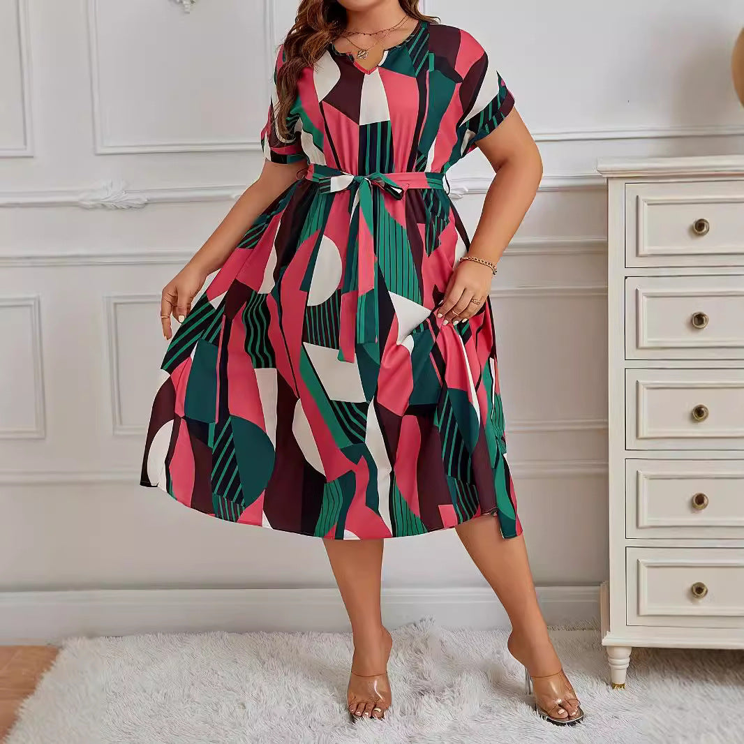 A-Line Dresses - Fashion Printed Lace Up Dress