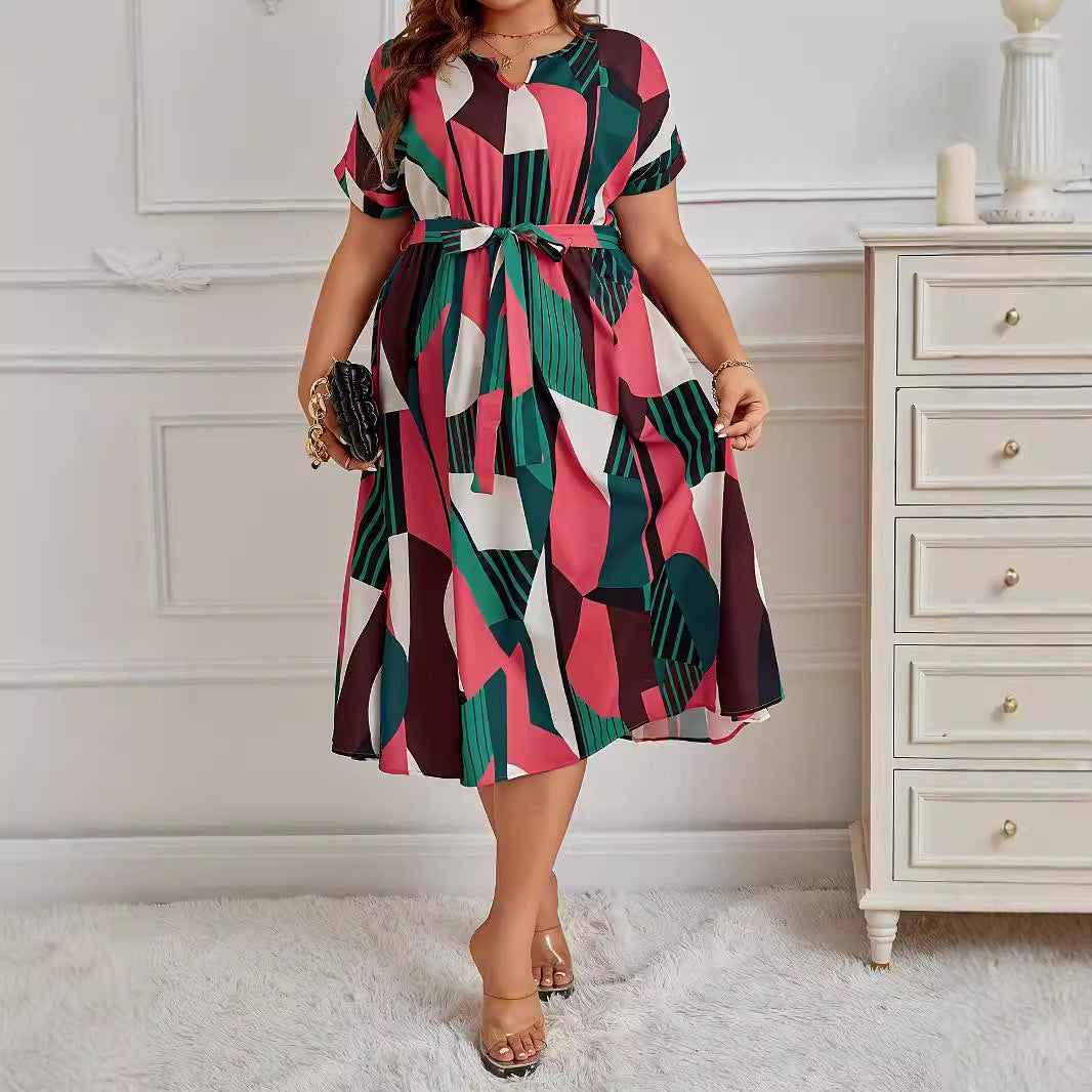 A-Line Dresses - Fashion Printed Lace Up Dress