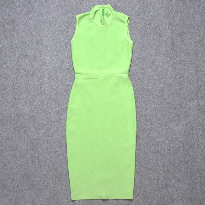 Bodycon Dresses - Women's Turtleneck Sleeveless Slim Stretch Dress
