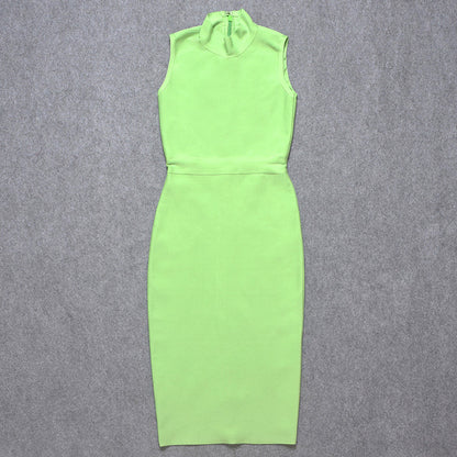 Bodycon Dresses - Women's Turtleneck Sleeveless Slim Stretch Dress