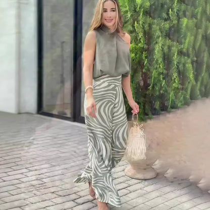 Pants Set - Top Zebra Print Wide Leg Pants Fashion Two-piece Suit Women's Clothing
